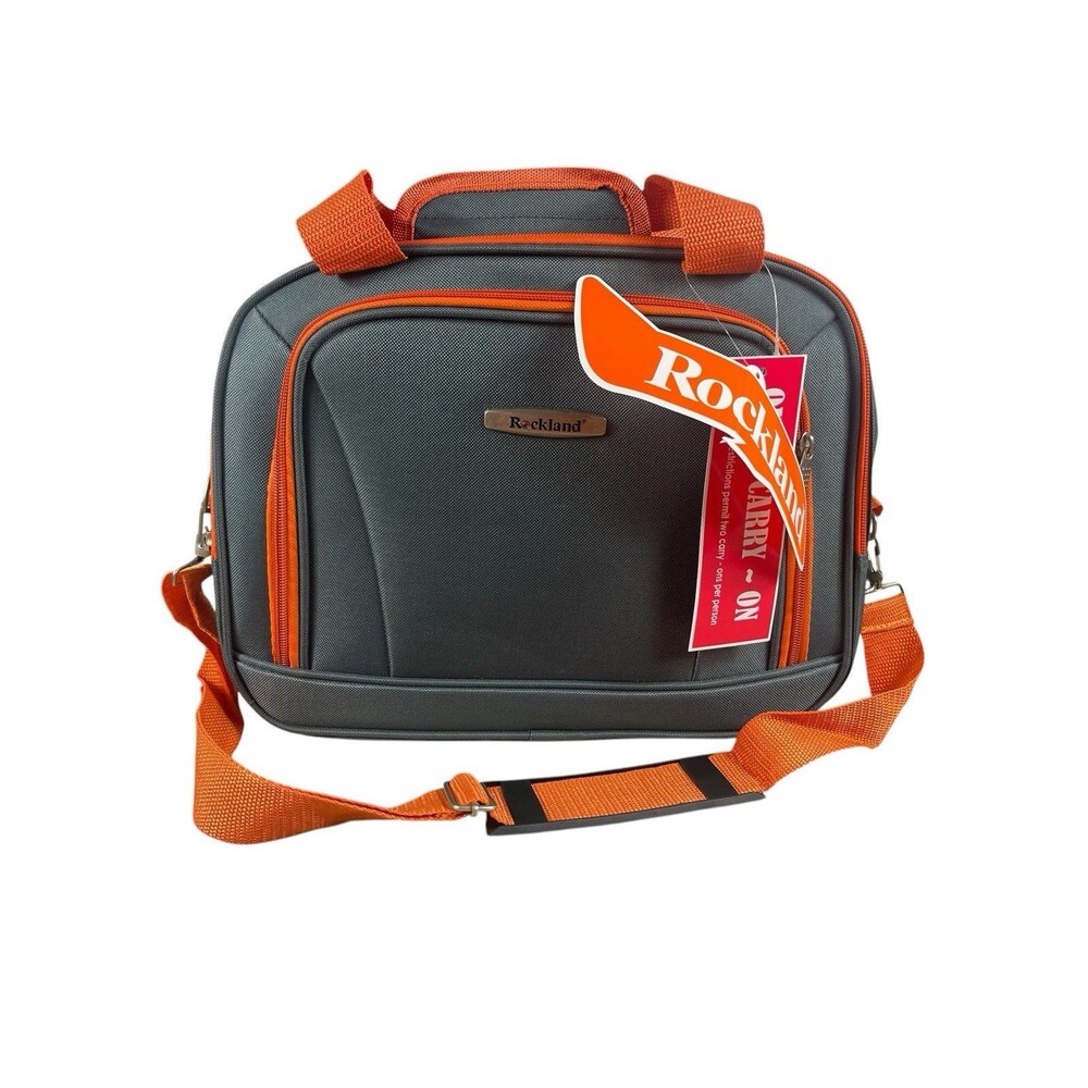Rockland Carry On Travel Bag Charcoal Orange 14” Overnight Duffel With Strap NWT - Picture 2 of 11